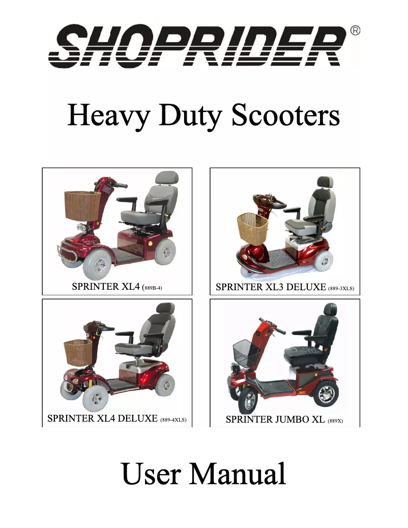 Page 1 de la notice Manuel utilisateur Shoprider Springer Jumbo XL