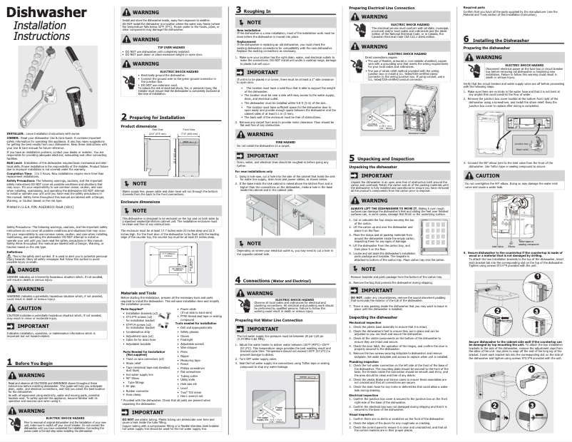 Page n°1 - Guide d'installation Frigidaire FFBD1831UW