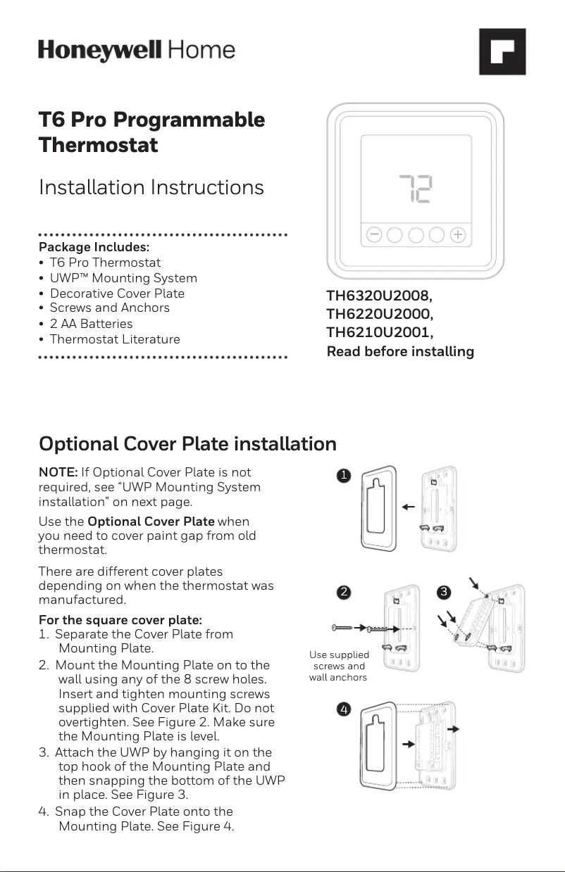 Image de la première page du manuel de l'appareil TH6210U2001/U