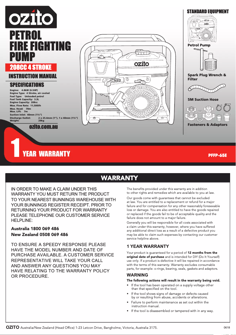 Página 1 del manual Manual de usuario Ozito PFFP-65E