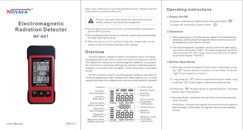 Page 1 de la notice Manuel utilisateur Noyafa NF-601