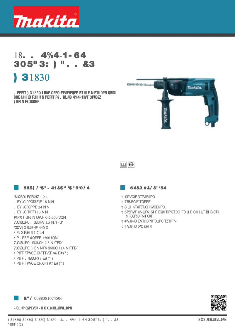Page 1 de la notice Fiche technique Makita HR1830