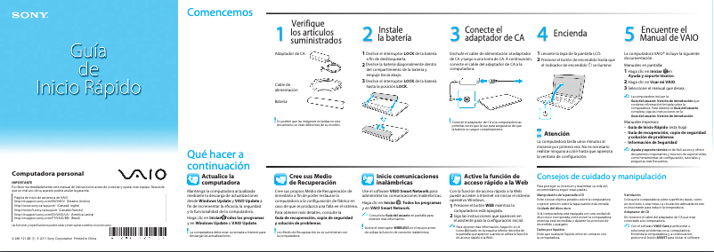 Page n°1 - Guide d'installation Sony Vaio VPCEG17FX