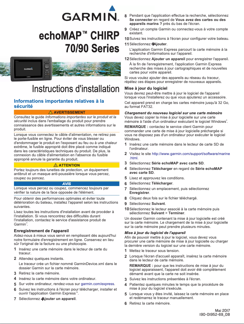 Page 1 de la notice Guide d'installation Garmin echoMAP CHIRP 74sv