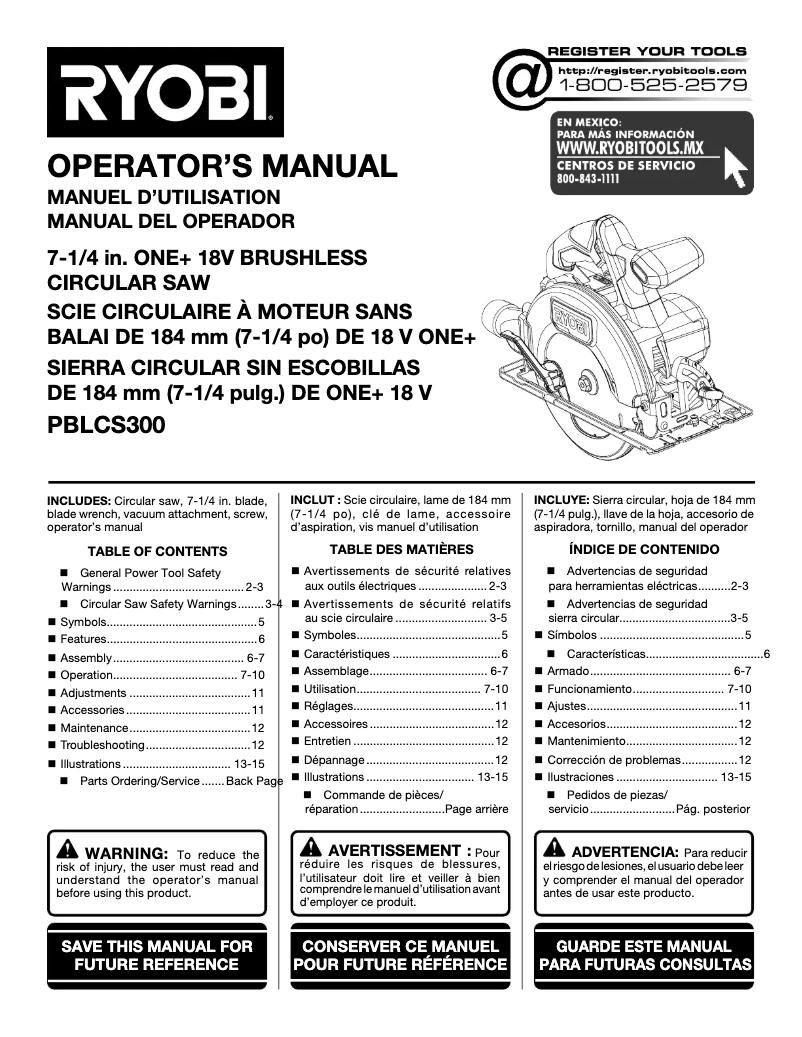 Page 1 de la notice Manuel utilisateur RYOBI P262