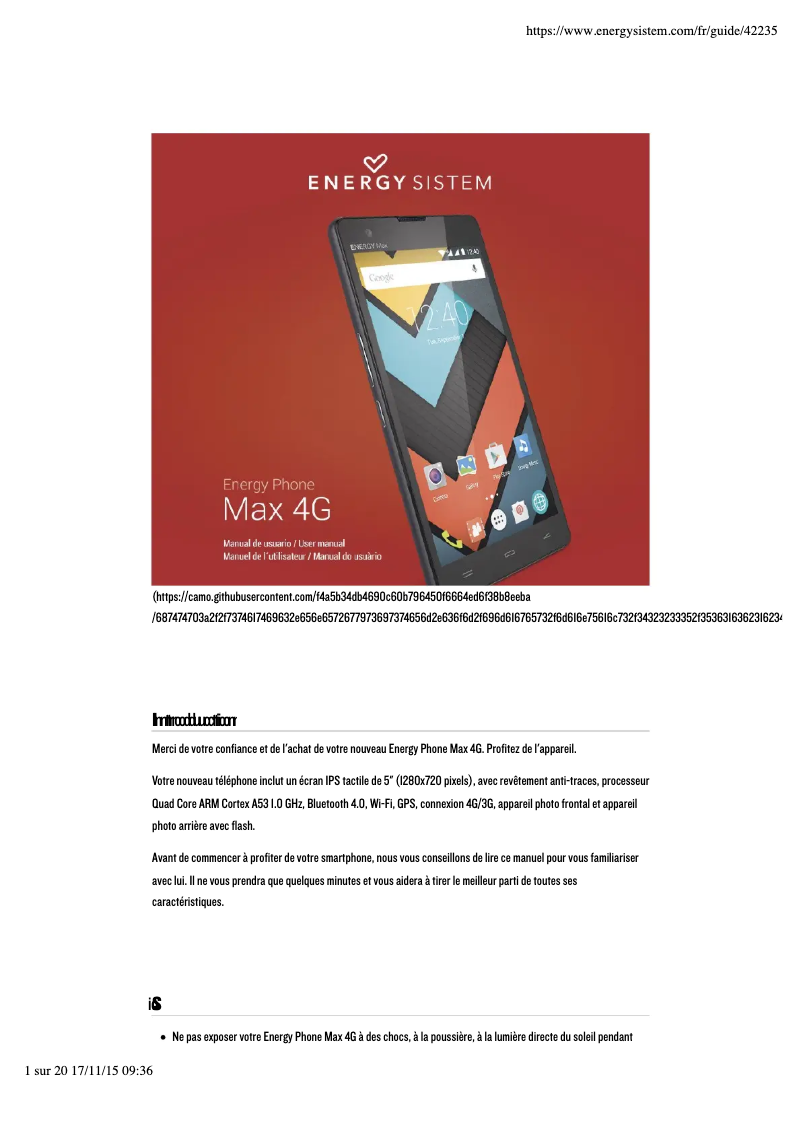 Page 1 of the manual User Manual Energy Sistem Energy Phone Max
