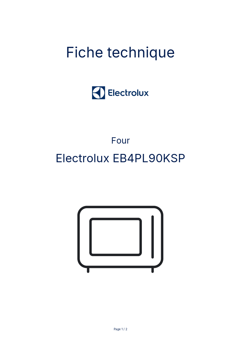 Page n°1 - Fiche technique Electrolux EB4PL90KSP