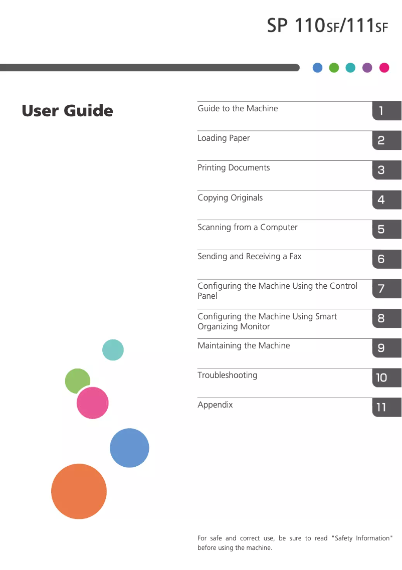 Page 1 de la notice Manuel utilisateur Ricoh SP 110SF