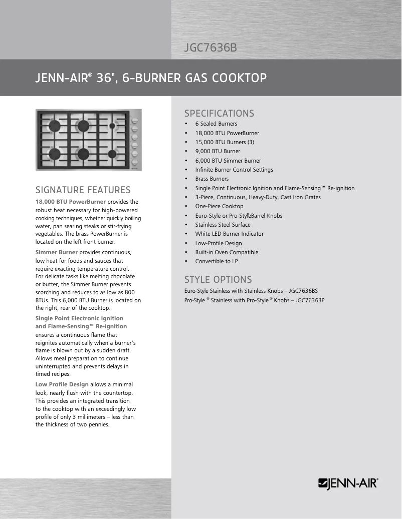 Page n°1 - Fiche technique JennAir JGC7636BS