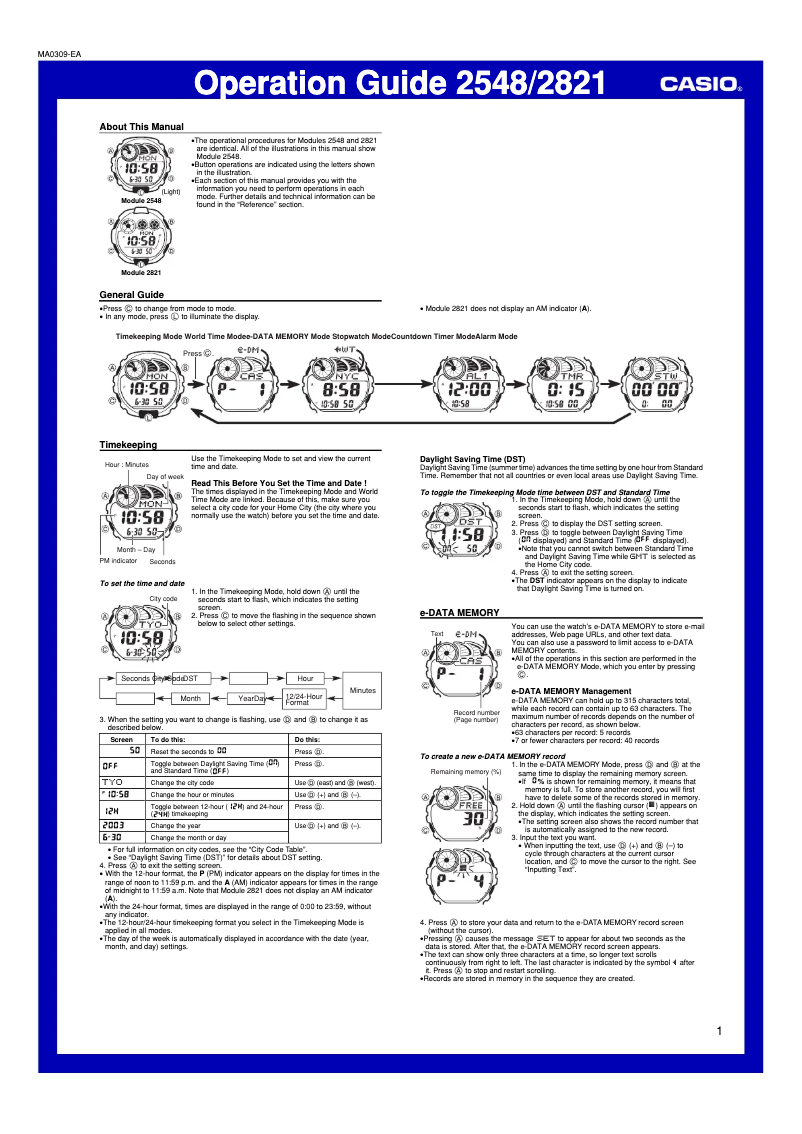 Page 1 de la notice Manuel utilisateur Casio G-Shock G-2900F-8VER