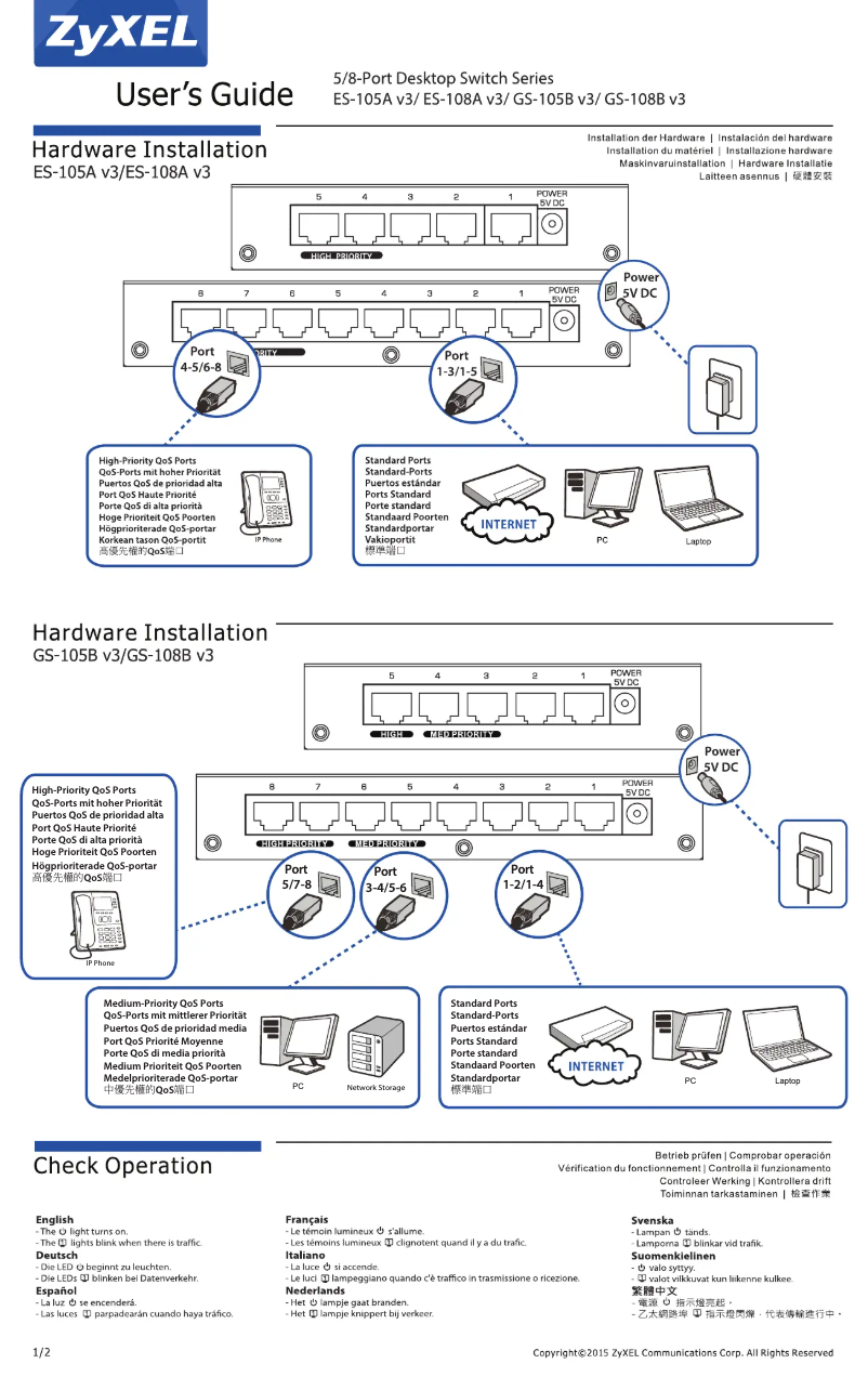 Page n°1 - Guide de démarrage rapide ZyXEL GS-108B v3