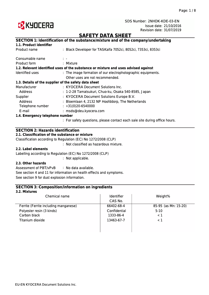 Page 1 de la notice Instructions de sécurité Kyocera TASKalfa 8052ci