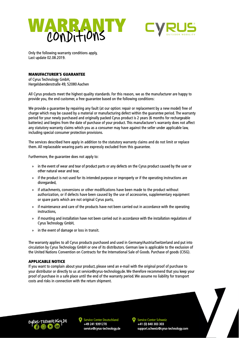 Page n°1 - Informations de garantie Cyrus CS45 XA