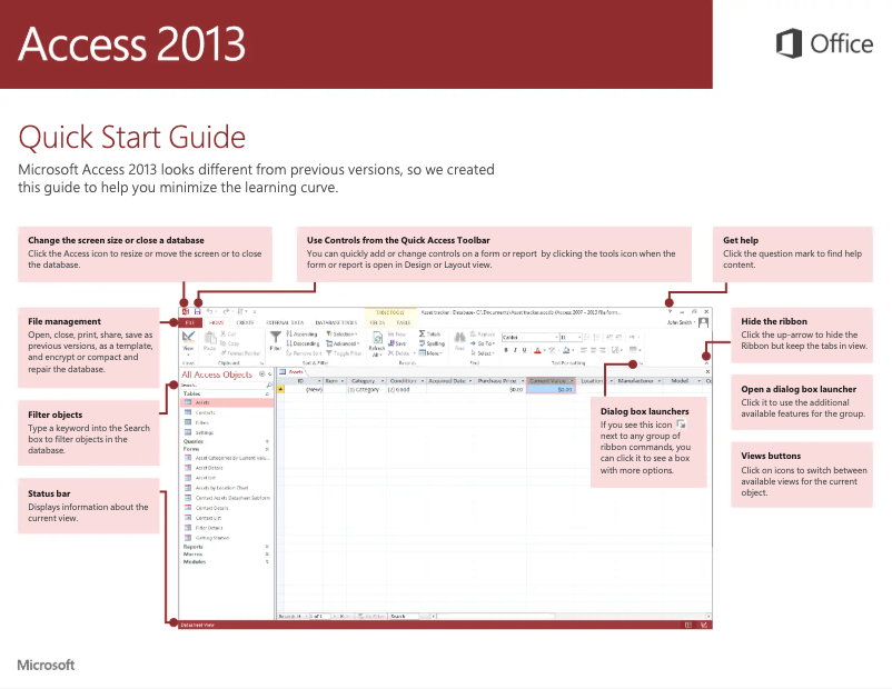 Page 1 de la notice Manuel utilisateur Microsoft Access 2013