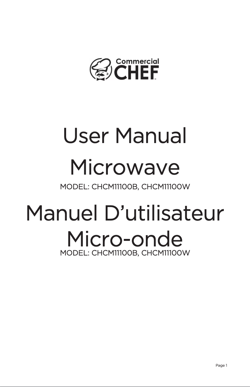 Page 1 de la notice Manuel utilisateur Commercial Chef CHCM11100W