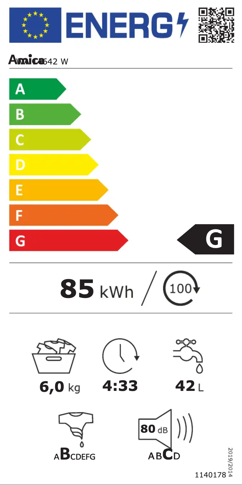 Page 1 de la notice Manuel utilisateur Amica WA 14642 W