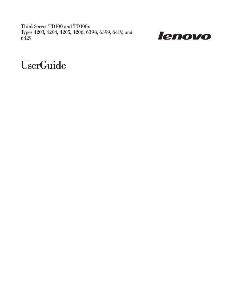 Image de la première page du manuel de l'appareil ThinkServer TD100x