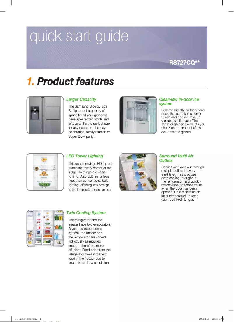 Page 1 de la notice Guide d'installation Samsung RS727CQRASL