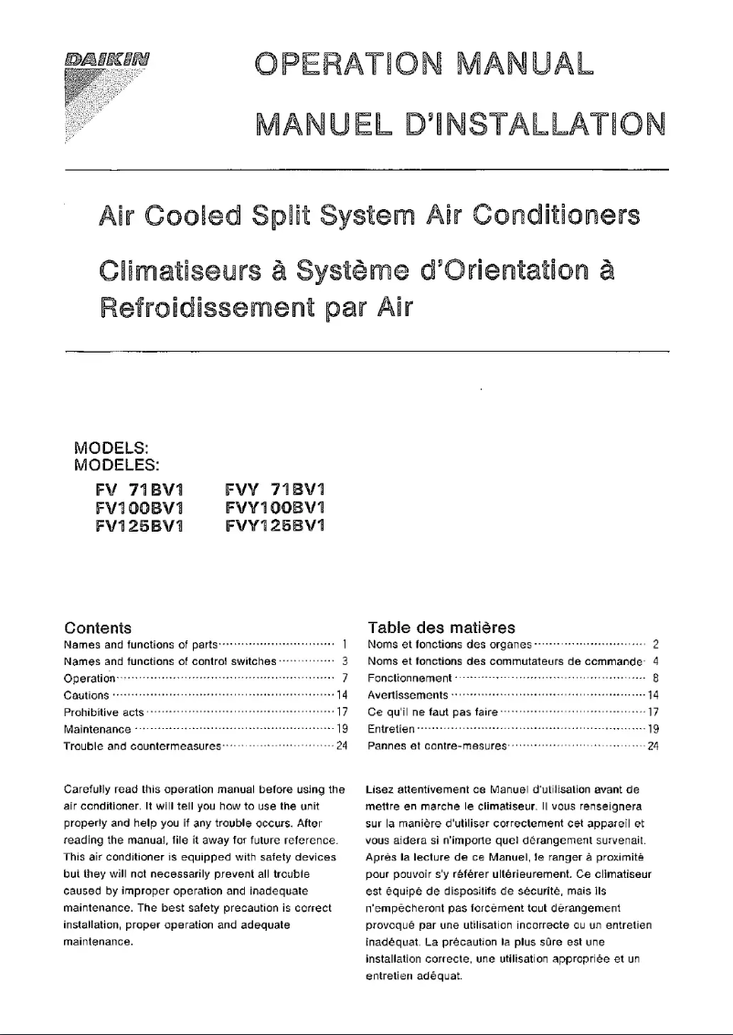 Image de la première page du manuel de l'appareil FAQ100BUV1B