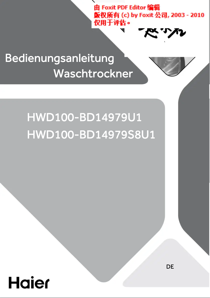 Page n°1 - Manuel utilisateur Haier HWD100-BD14979U1