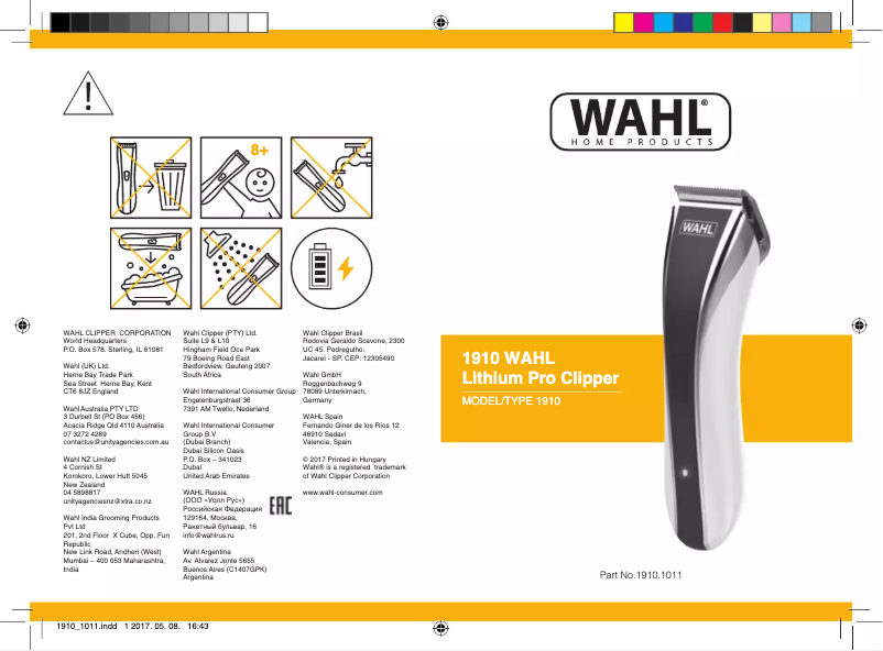 Page 1 de la notice Manuel utilisateur Wahl Lithium Pro LED 1910