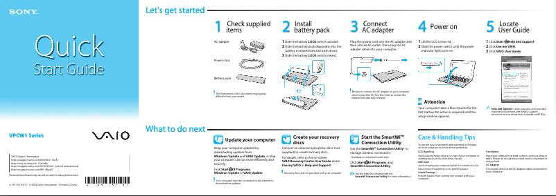 Image de la première page du manuel de l'appareil Vaio VPCW121