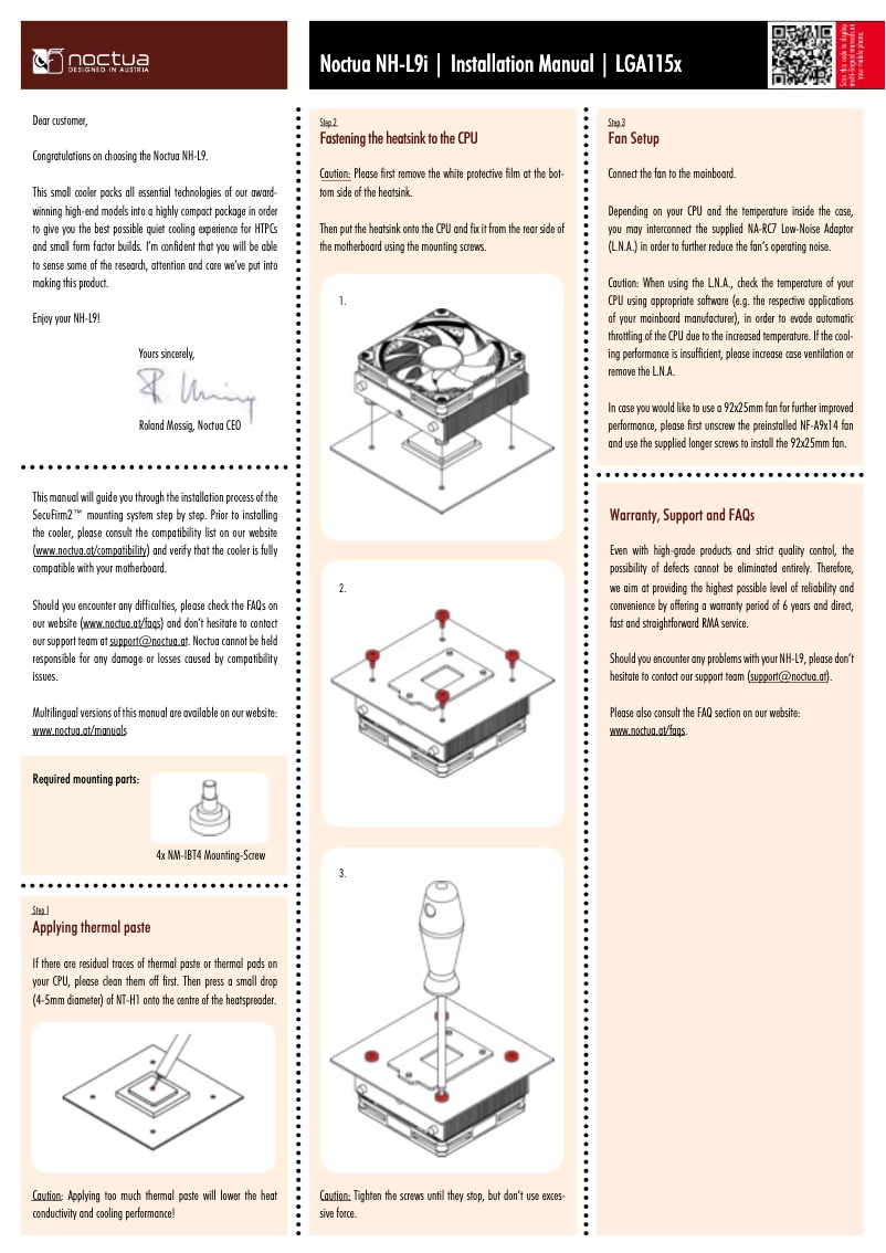 Page 1 de la notice Manuel utilisateur Noctua NH-L9i