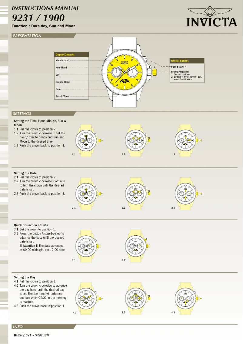 Page n°1 - Manuel utilisateur Invicta Pro Diver 10595