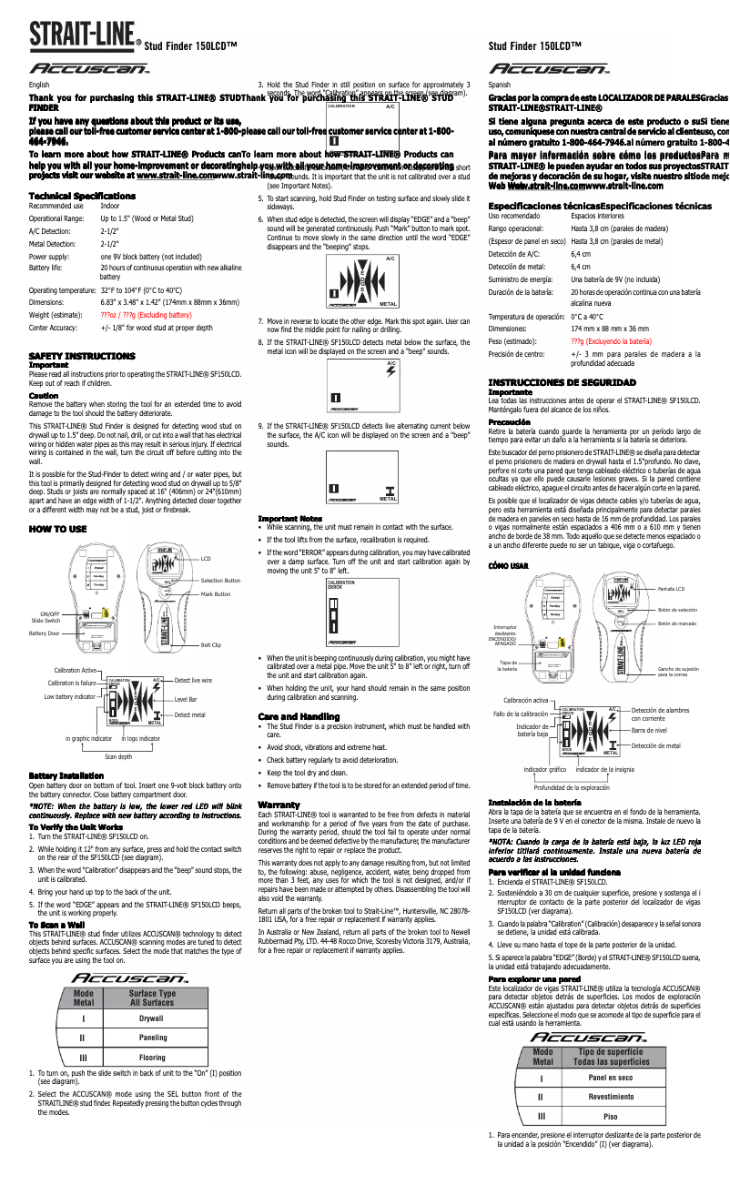 Page 1 de la notice Manuel utilisateur Strait-Line 150LCD