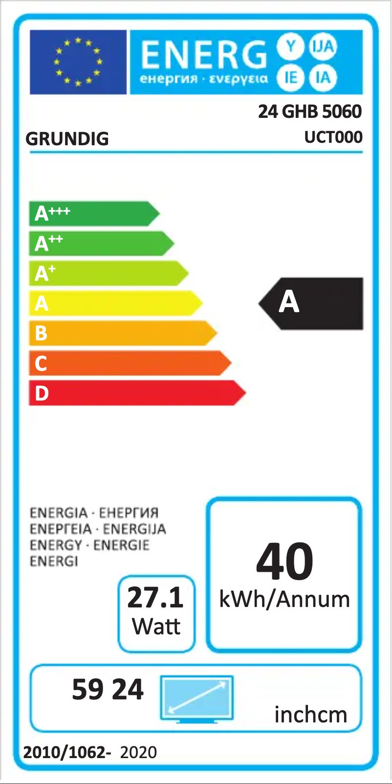 Page 1 de la notice Label énergétique Grundig 24 GHB 5060