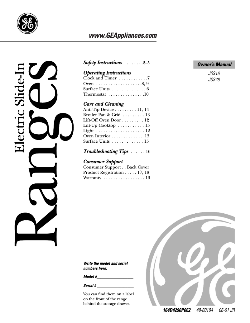 Page n°1 - Manuel d'utilisation et d'entretien GE JSS16PDCT