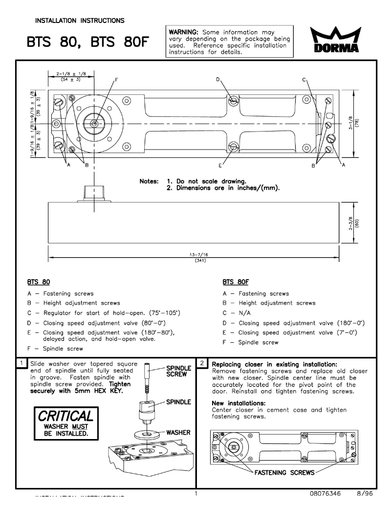 Page n°1 - Manuel utilisateur Dorma BTS 80
