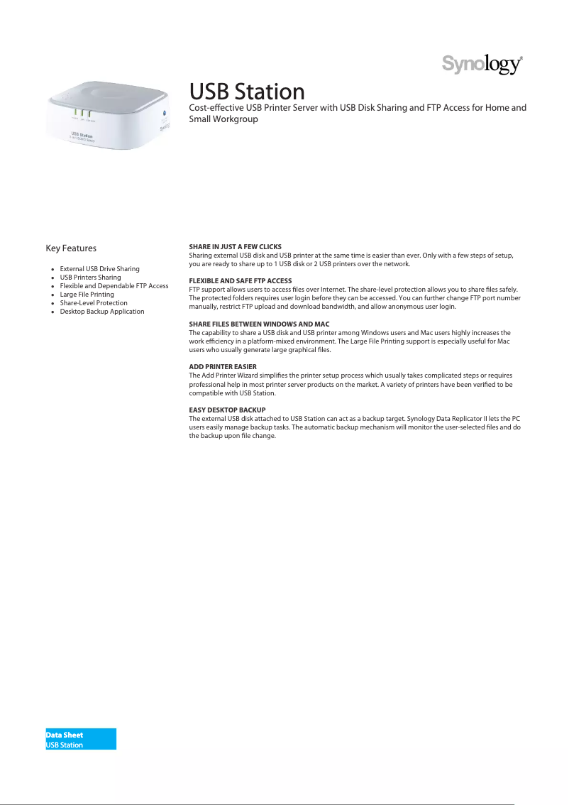 Page n°1 - Fiche technique Synology USB Station
