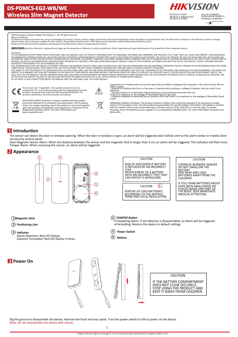 Page 1 de la notice Manuel utilisateur Hikvision DS-PDMCS-EG2-WE