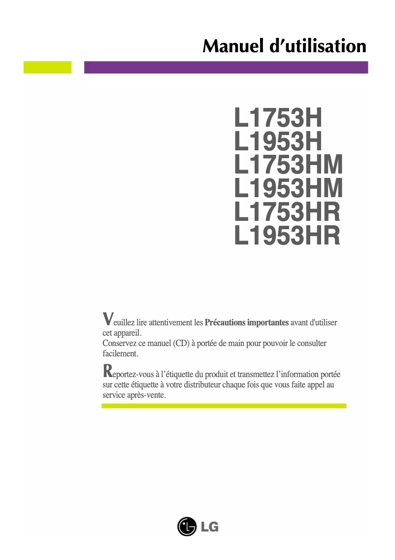 Image de la première page du manuel de l'appareil L1953H