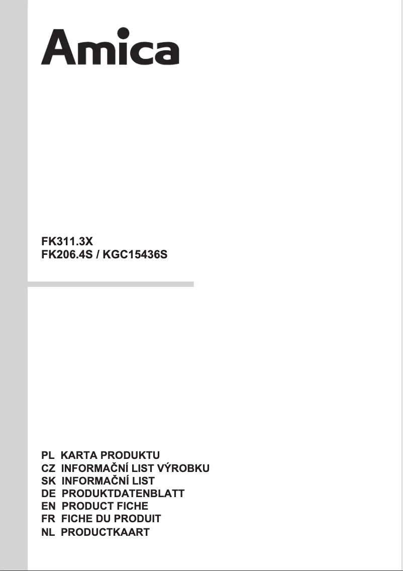 Page n°1 - Fiche technique Amica FK311.3X