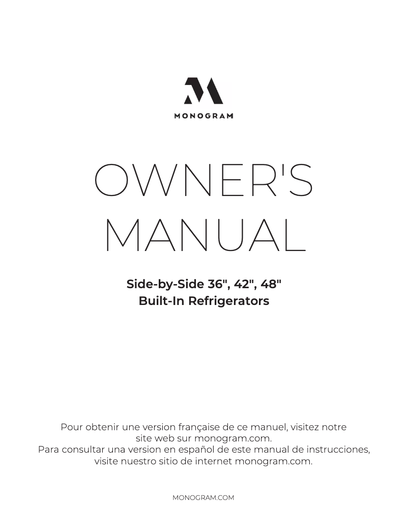 Page 1 de la notice Manuel utilisateur Monogram ZISB360DNII