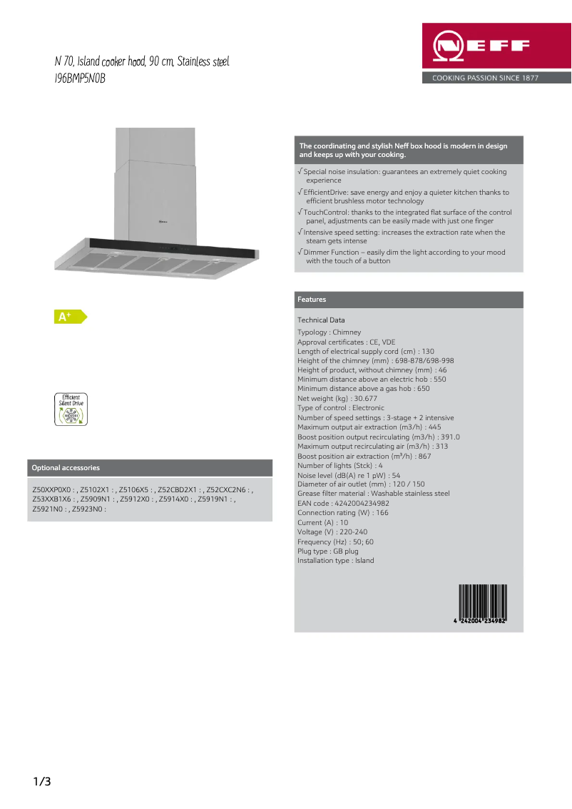 Page 1 of the manual Technical Sheet Neff I96BMP5N0B