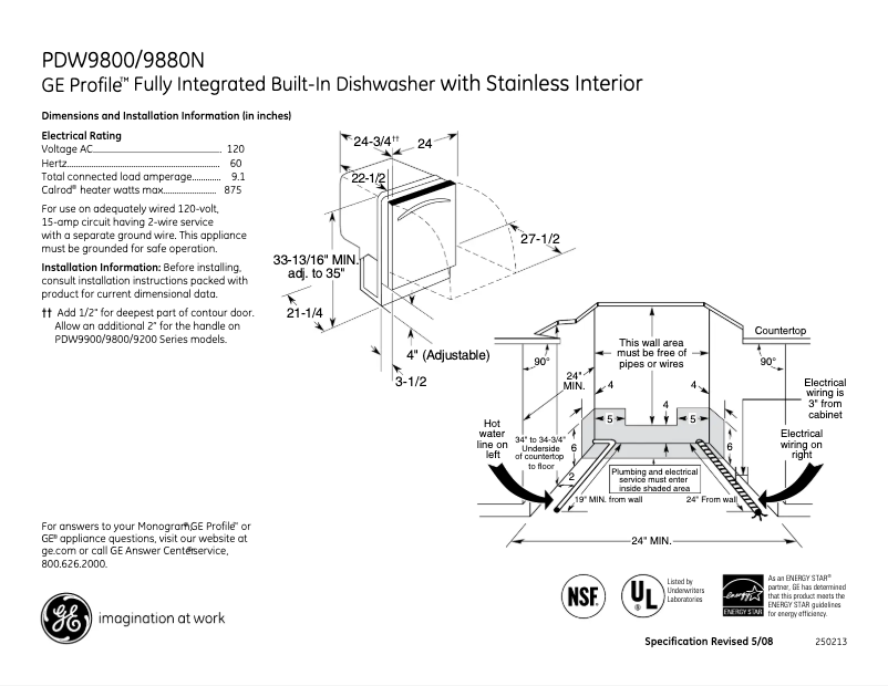 Page n°1 - Fiche technique GE Profile PDW9880NSS