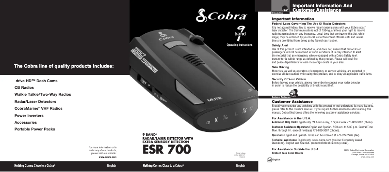 Page n°1 - Manuel utilisateur Cobra ESR 700