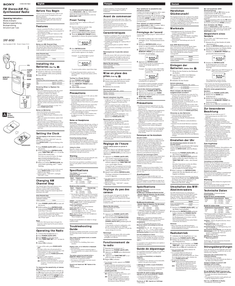 Image de la première page du manuel de l'appareil SRF-M90