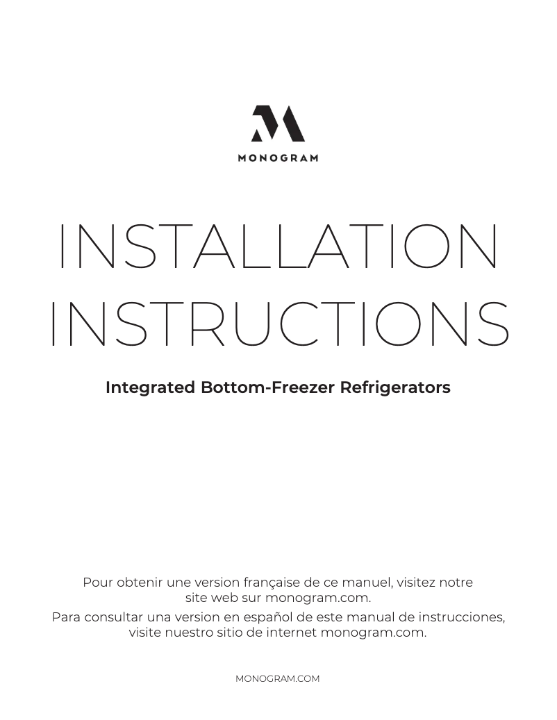 Page 1 de la notice Guide d'installation Monogram ZIC363NBVRH