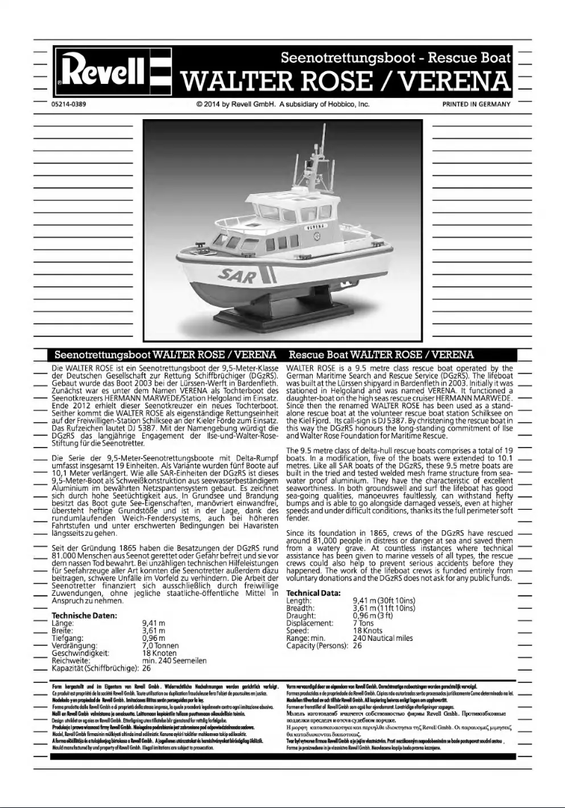 Page 1 de la notice Manuel utilisateur Revell Walter Rose/Verena