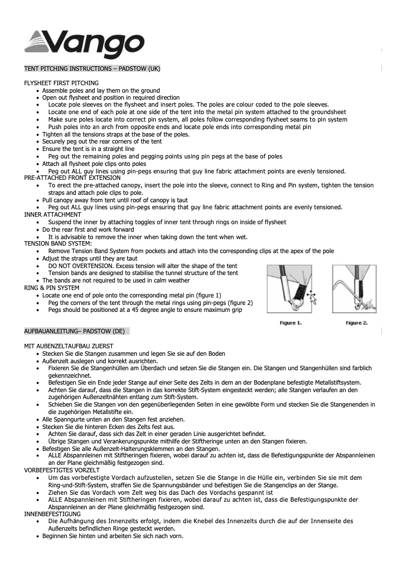 Page 1 de la notice Manuel utilisateur Vango Padstow 500