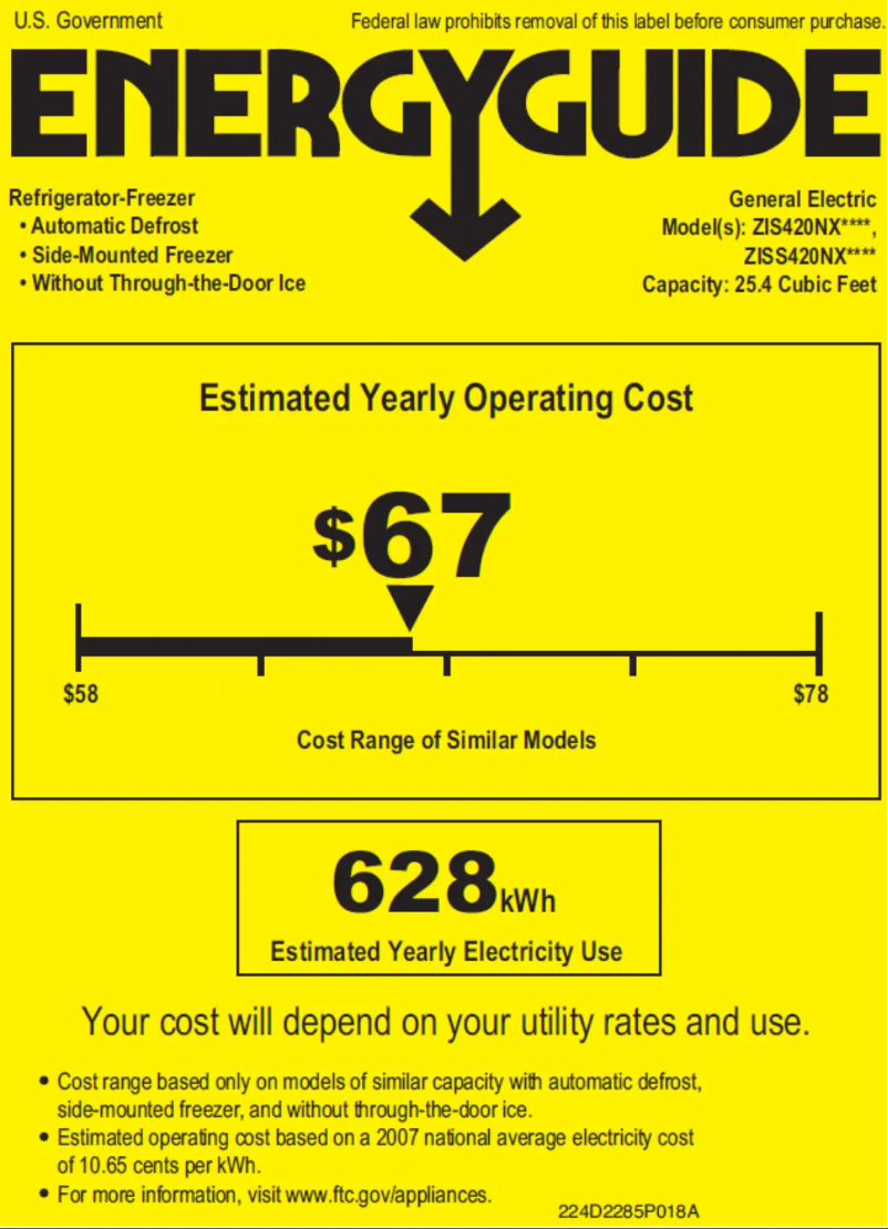 Page 1 de la notice Label énergétique GE ZIS420NX