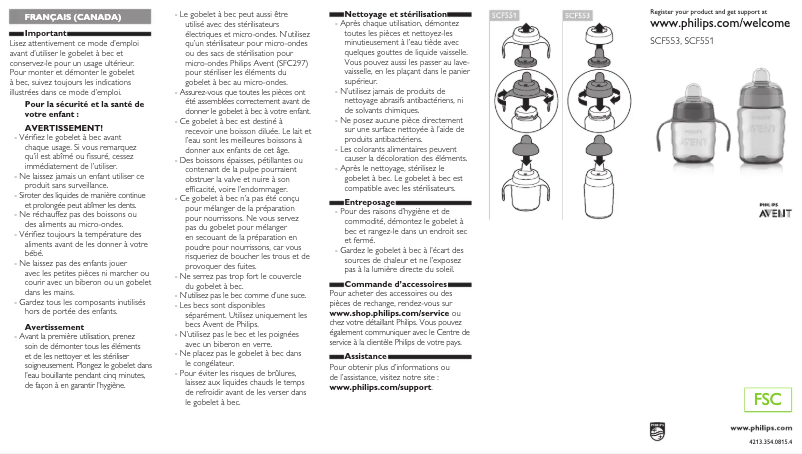 Page 1 de la notice Manuel utilisateur Philips AVENT SCF551