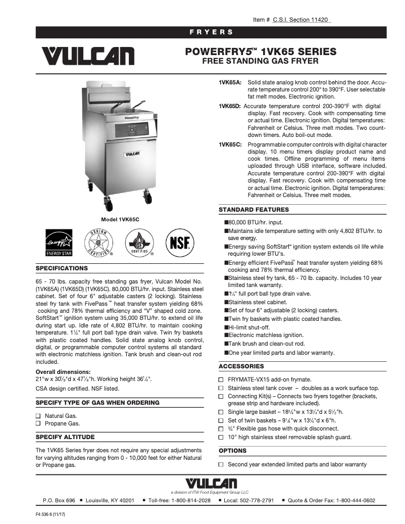 Page n°1 - Fiche technique Vulcan VK65