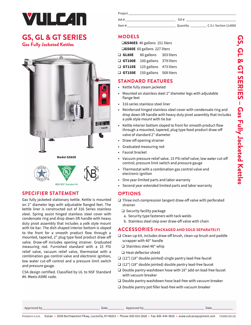 Página 1 del manual Ficha técnica Vulcan GT150E