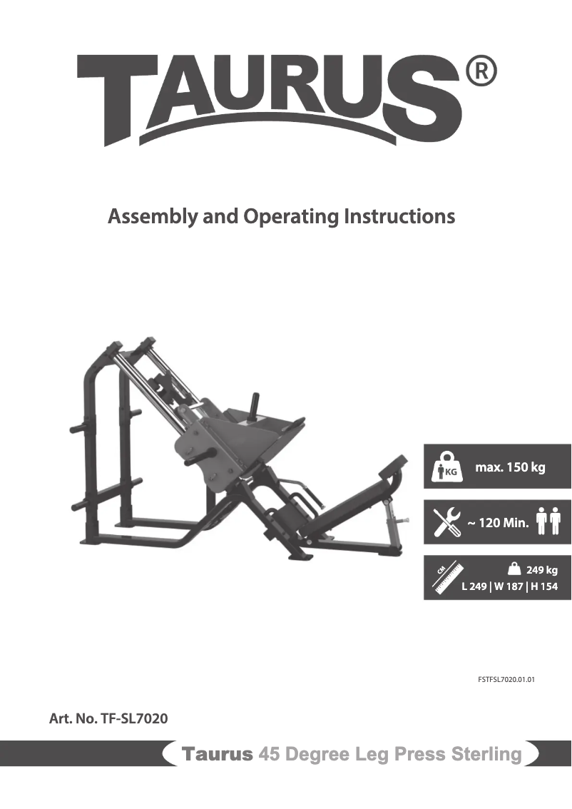 Page 1 de la notice Manuel utilisateur Taurus 45 Degree Leg Press Sterling