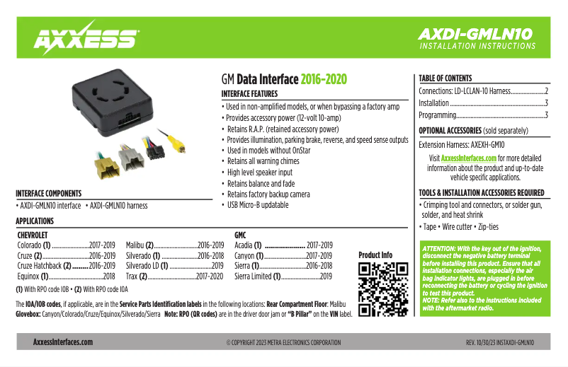 Page 1 de la notice Manuel utilisateur AXESS AXDI-GMLN10